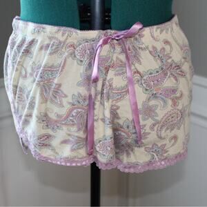 Salvage Women’s Sleep Shorts | Cream & Lavender Paisley | Lace Trim | Large